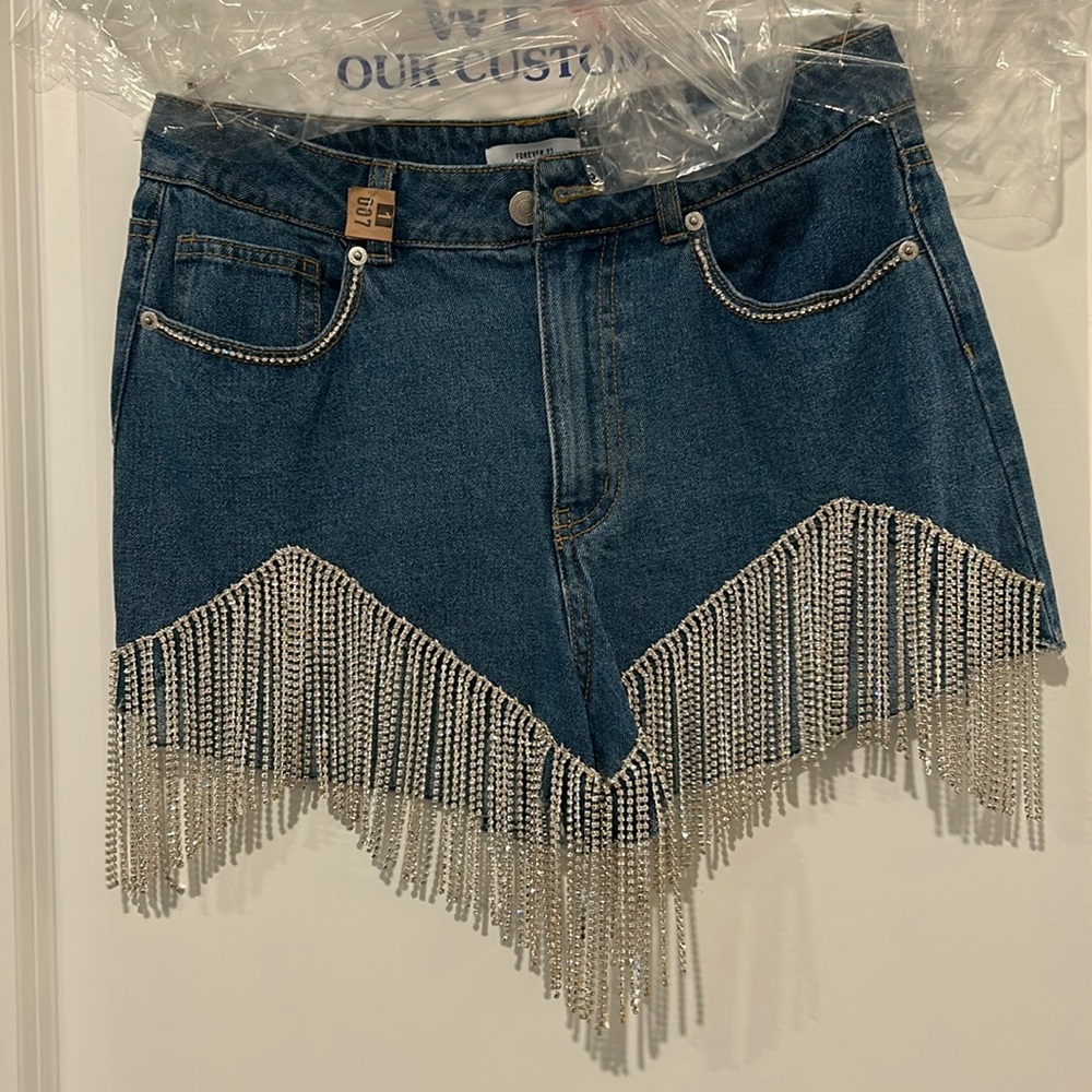 High waisted rhinestone shorts